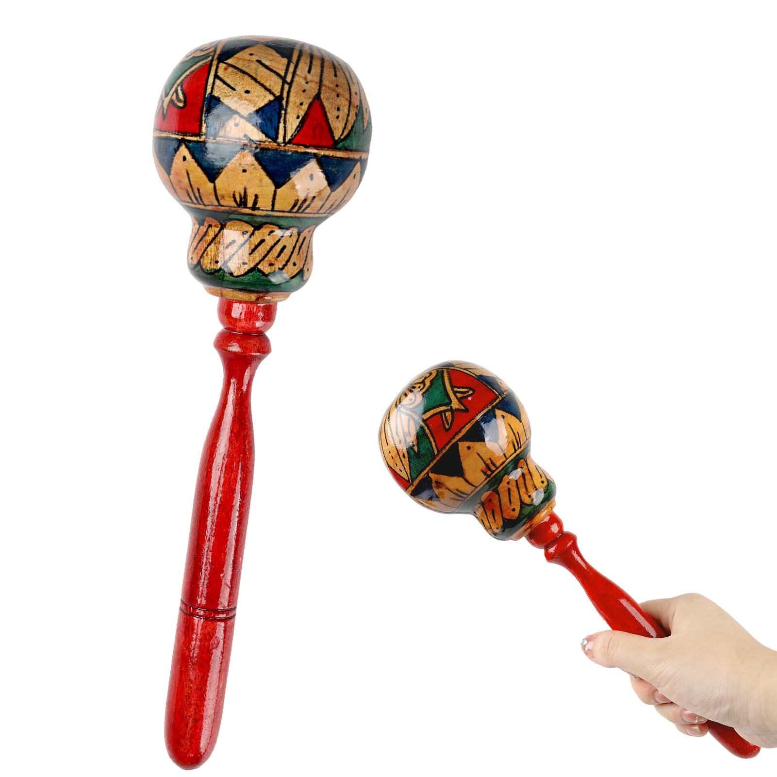 GOGHOST 1 Pack Handmade Wooden Maraca for Adults, 10.7" Professional African Hand Percussion Rattles, Handpaint Rumba Shaker Musical Instrument, Fiesta Mexican Party Favors(Red)