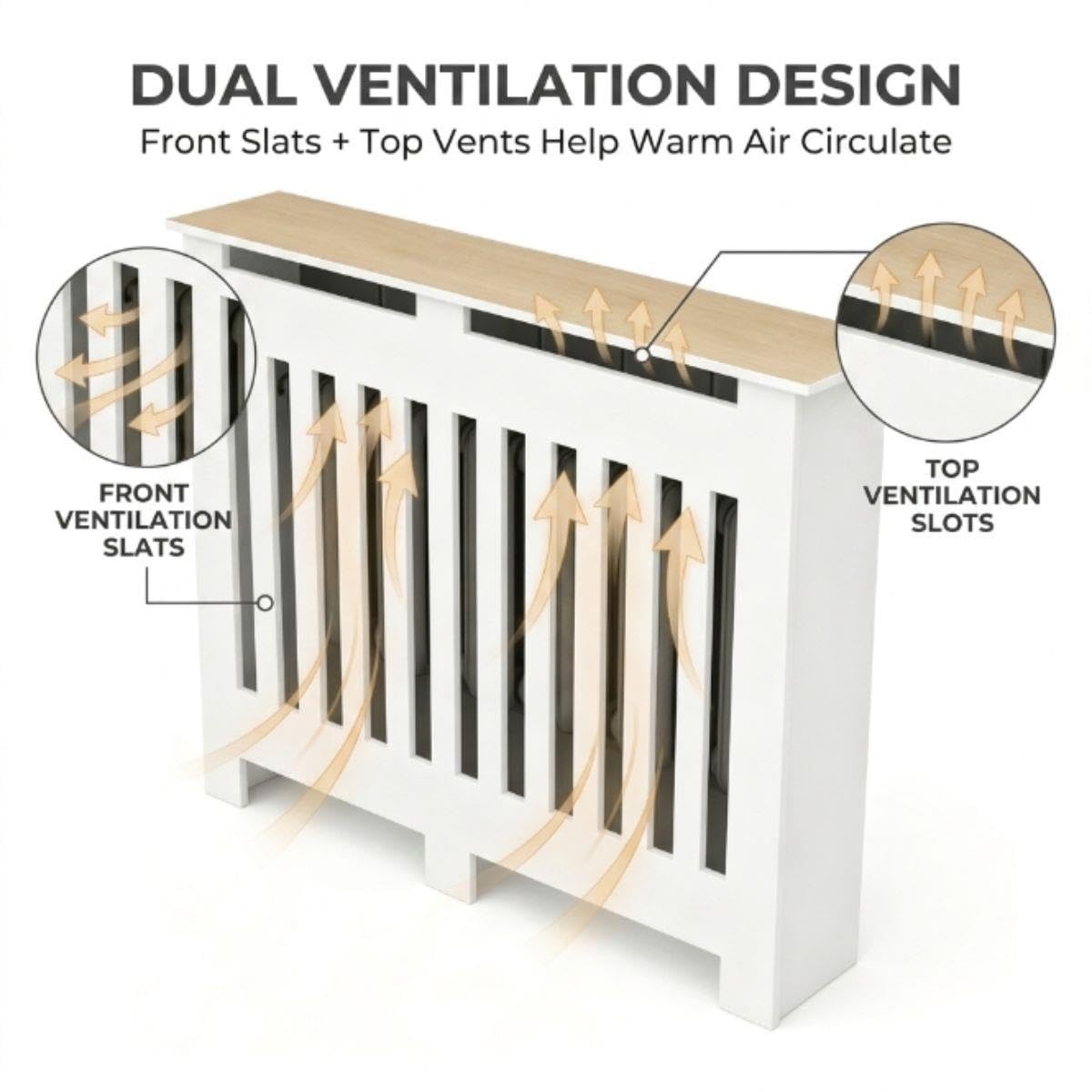 Cubre Radiadores de MDF con Estante y Lamas, Mueble para Calefacción