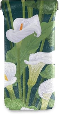 HUSSRITY Eyeglasses Case Calla Lily Flowers Sunglasses Pouch Soft PU Leather Squeeze Top Eyeglass Holder Portable Glasses Case For Women Men