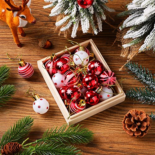 Conjunto de 50 ornamentos de árvore de Natal mini bola de 3,5 cm ornamentos de natal branco vermelho