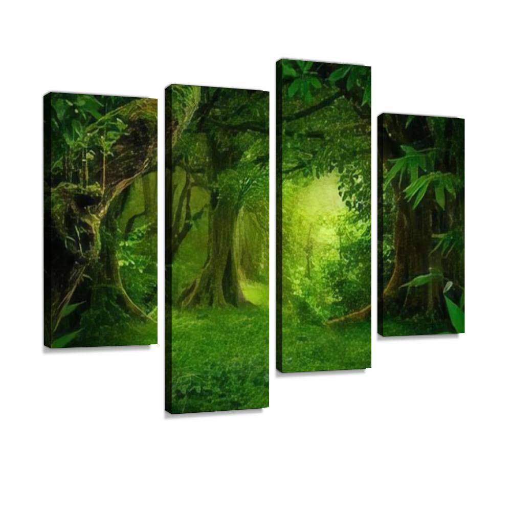 Asian tropical rainforest Canvas Print Artwork Wall Art Pictures Framed Digital Print Abstract Painting Room Home Office Decor Ready to Hang 4 Panel
