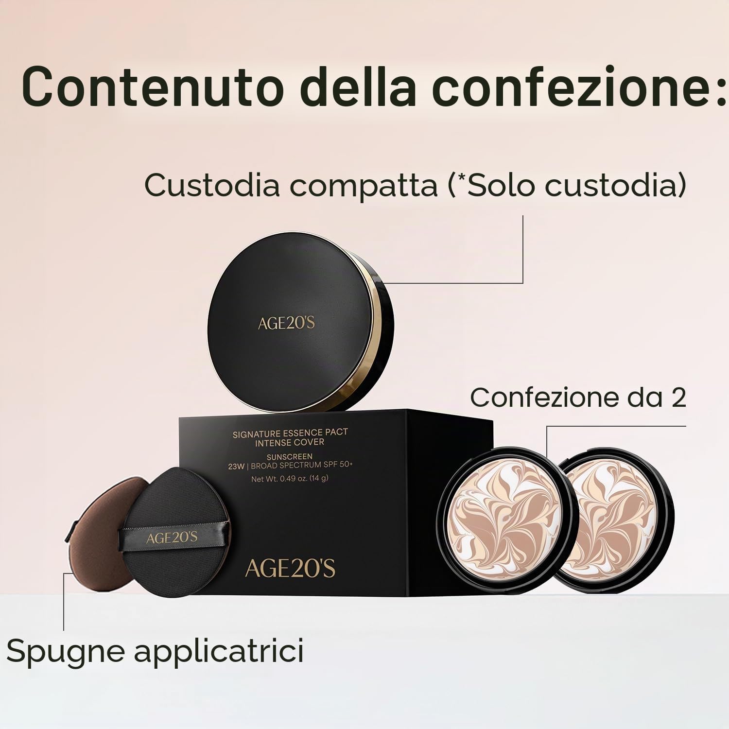 AGE20'S Signature Essence Pact SPF 50+ | Confezione da 2 | 21 Beige Chiaro | Fondotinta in crema, finitura luminosa, copertura naturale | Korean Cushion Foundation