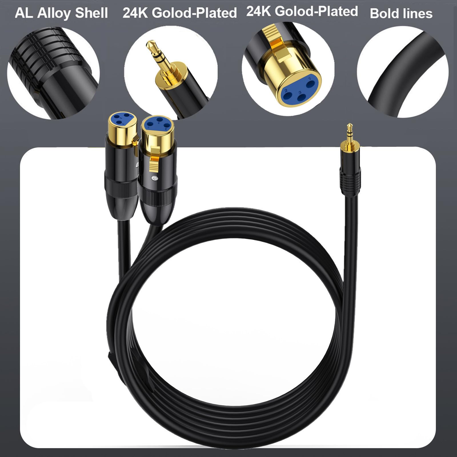 MOTONG XLR-Mikrofonkabel, vergoldeter Stecker auf Dual-XLR-Buchse, unsymmetrisches Verbindungskabel für Mikrofon, Soundkarte, Camcorder und mehr, 0,5 m (Stecker auf Buchse)