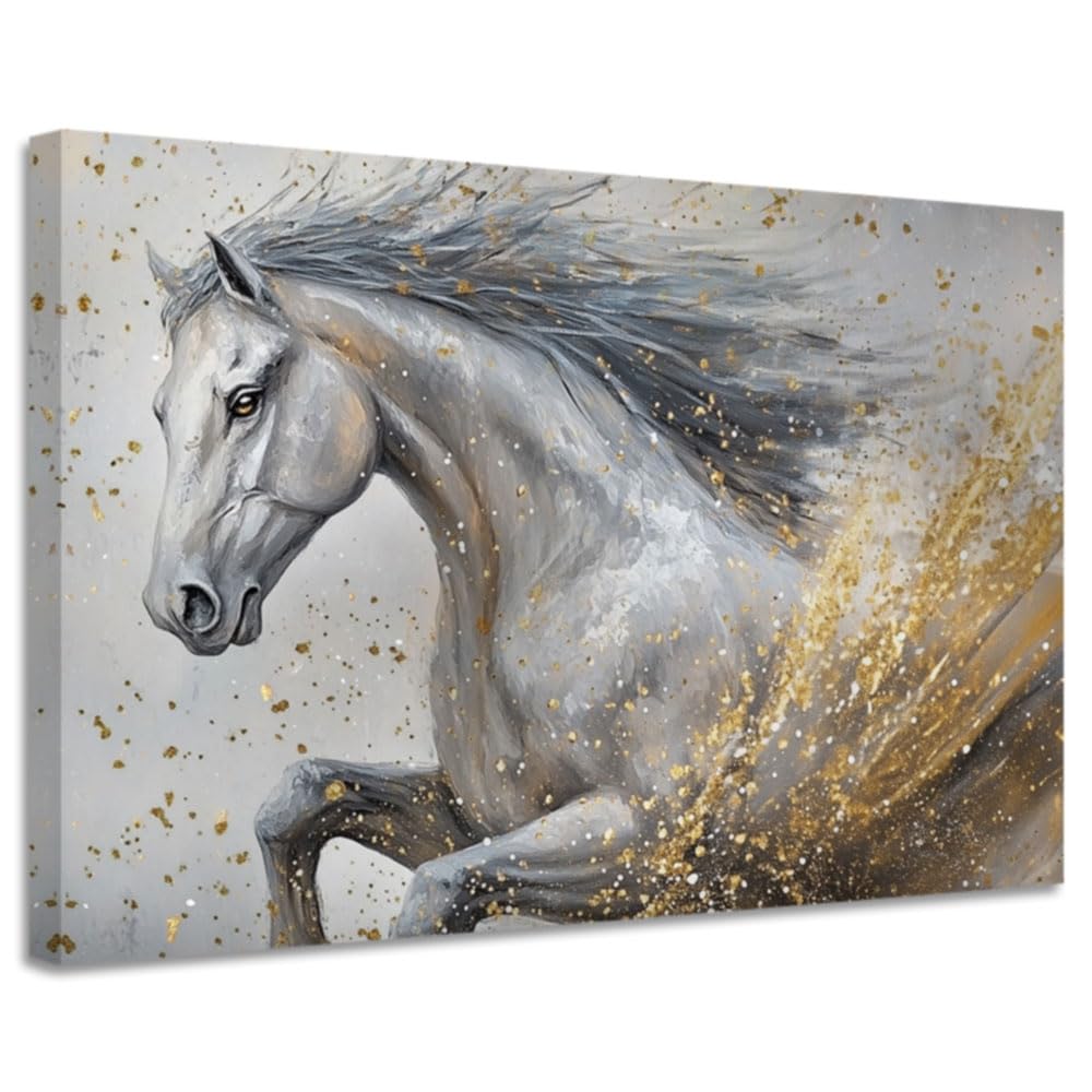 Amazon.co.jp: CGXLB ホワイトホースウォールアート 走る馬の絵画