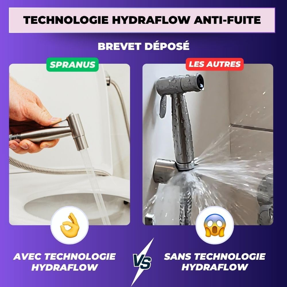 Ducha para inodoro con chorro ajustable, marca francesa, Bidé higiénico con grifo de 3 vías, pistola, flexible y soporte incluido – Kit higiénico íntimo completo (acero inoxidable)