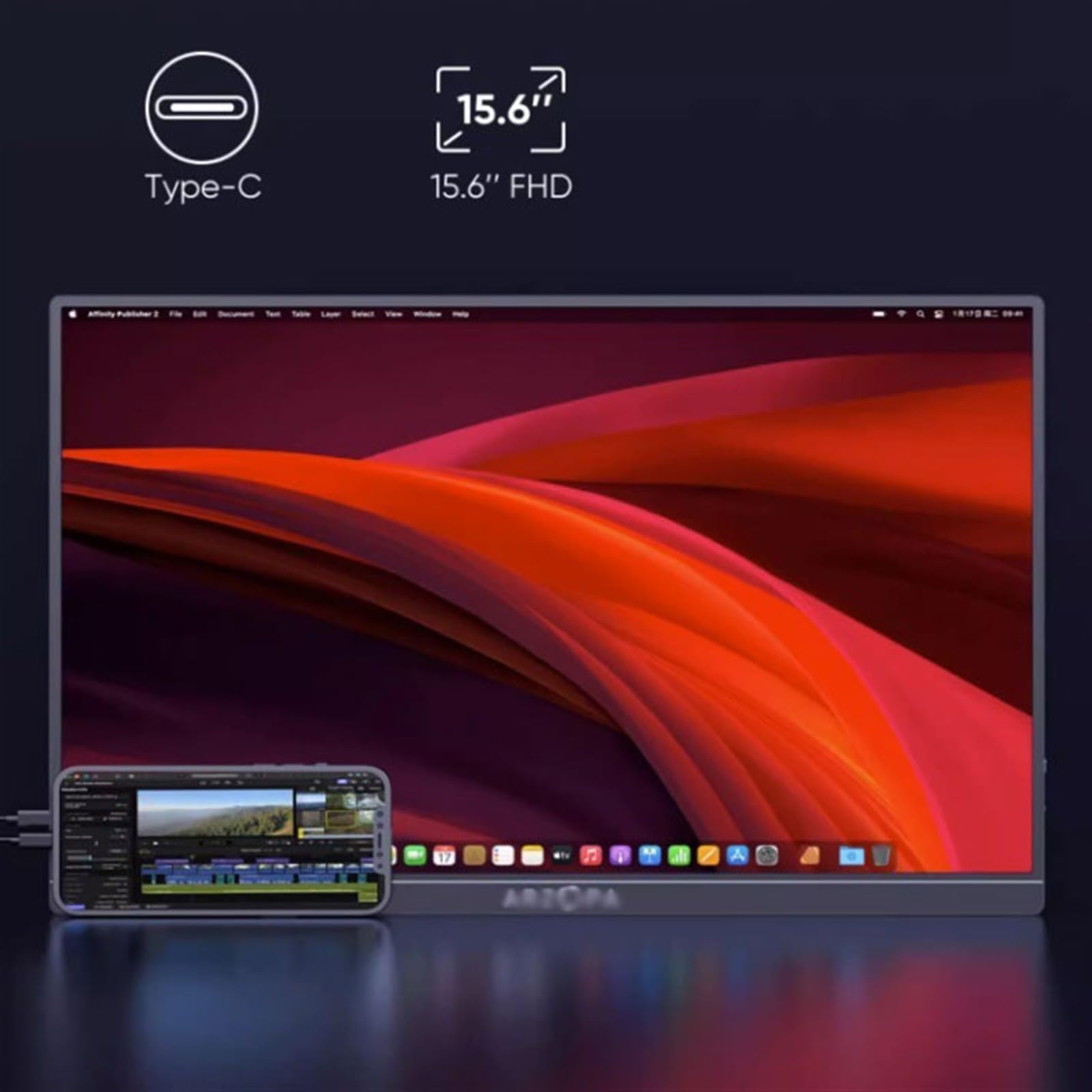 Schermo esterno da 15,6 pollici IPS 144HZ for telefono cellulare di espansione for macchina gioco Sottoschermo multifunzione Monitor per Smart Working