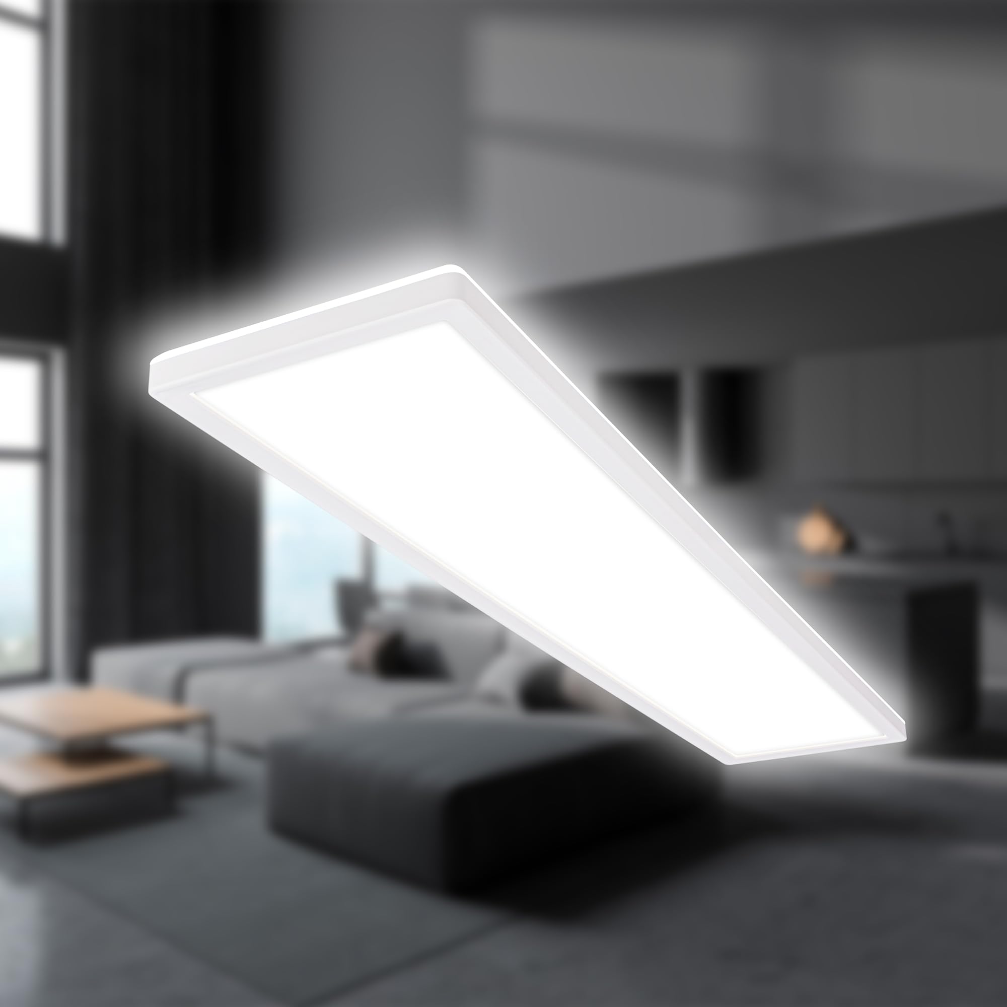 Briloner - Lampada da soffitto LED 98 cm, plafoniera piatta a luce indiretta, luce bianca neutra, design moderno, lampada LED rettangolare, 98x20x3 cm, colore bianco, ideale per soggiorno o ufficio