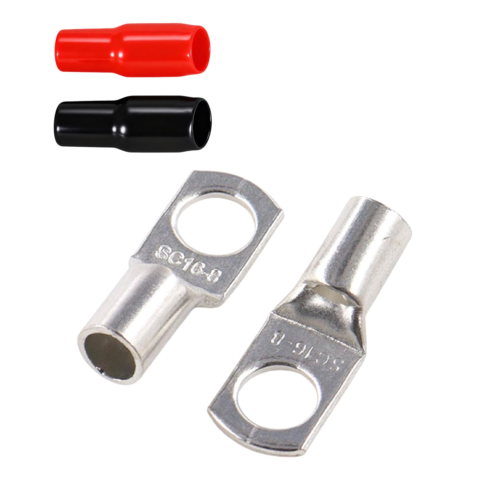 JOYELEC 11Set SC16-8 Tinned Copper 16mm² Cable Lugs M8 Battery SC Bolt Hole Ring Crimp Terminals Connectors for Electric, Auto, Boat, Car,Battery Cable Ends Lugs, with Insulating Covers