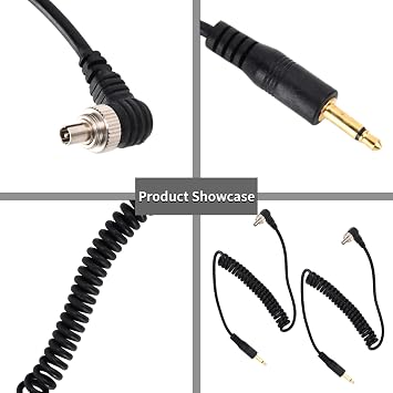 3.5mm to Male Flash PC Sync Cable, 2Pcs 30-80cm/11.8-31.5in 3.5mm Plug to Male Flash Sync Cord with Screw Lock, Photography Coiled Cord for Digital Cameras
