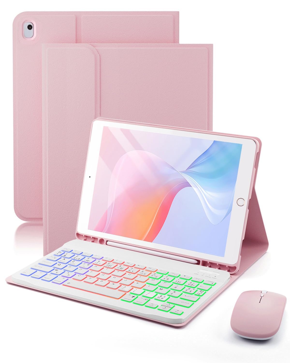 pour iPad 9ème/8ème/7ème Generation(9e/2021 8e/2020 7e/2019)10.2 Pouces/iPad Air 3ème/IPad Pro 10.5 Pouces Coque Étui avec Bluetooth Français(AZERTY)Clavier Rétroéclairé Souris Backlight Keyboard Case