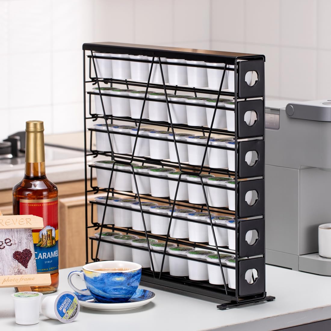 FlagShip 6-stöckiger Kaffeekapselhalter für K Cup – 48 Kapseln, maximale Kapazität, Metallregal, ultra-effiziente Eckaufbewahrung, platzsparendes Design