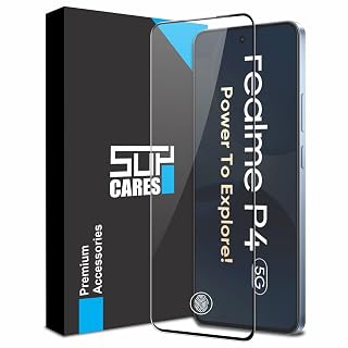 SupCares Tempered Glass for Realme P4 (6.77 Inch) With Installation Kit | 9H Edge to Edge Screen Protector | Black