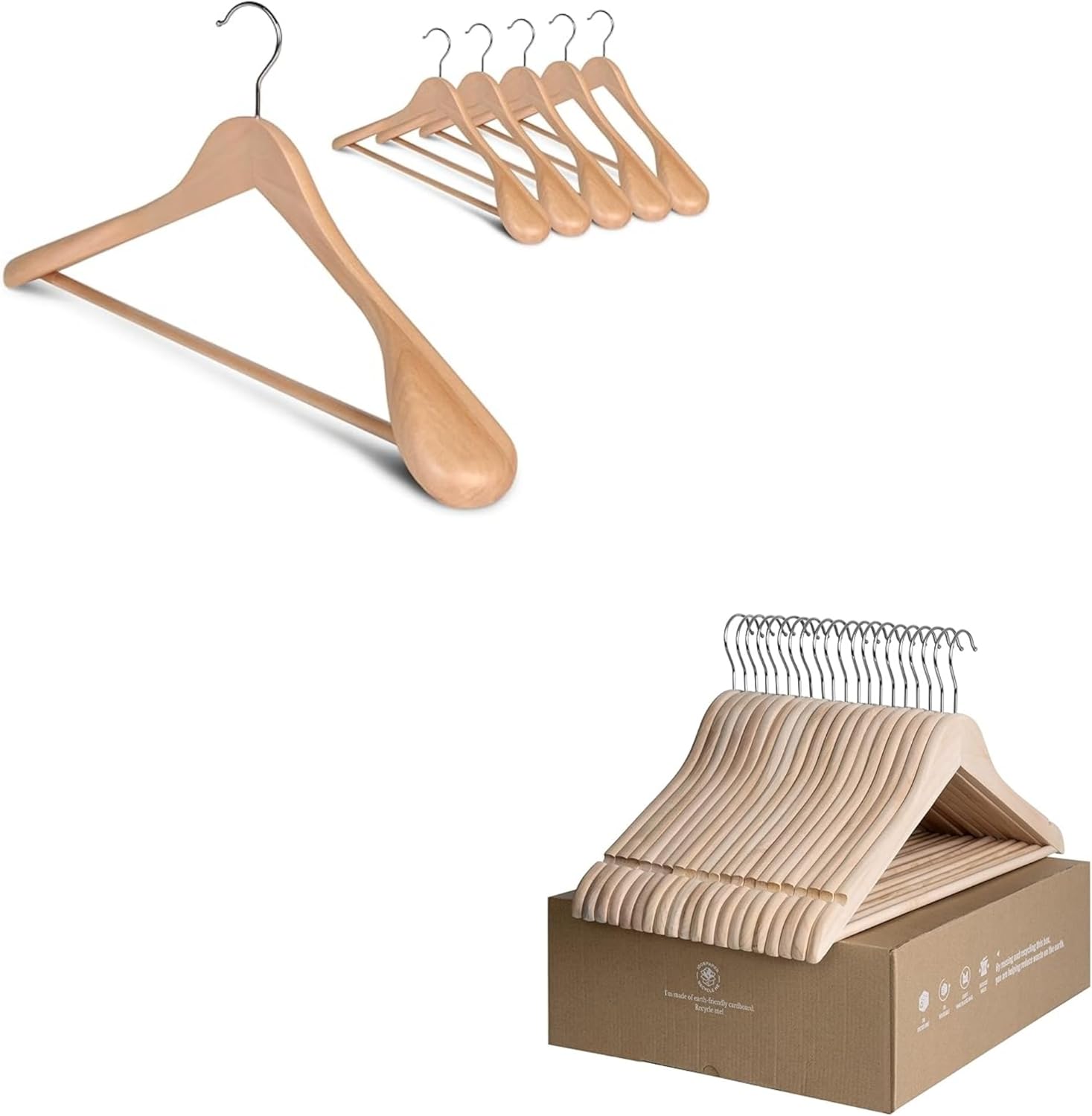 Extra Wide Shoulder Wooden Hangers with Coat Hanger