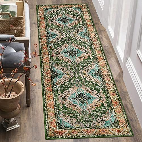 Wonnitar Bohemian Medallion Runner Rug - Boho 2x7 Hallway Runner Rug,Green Washable Kitchen Long Carpet Runner,Non-Slip Farmhouse Entryway Throw Mat for Bathroom Porch Mud Room
