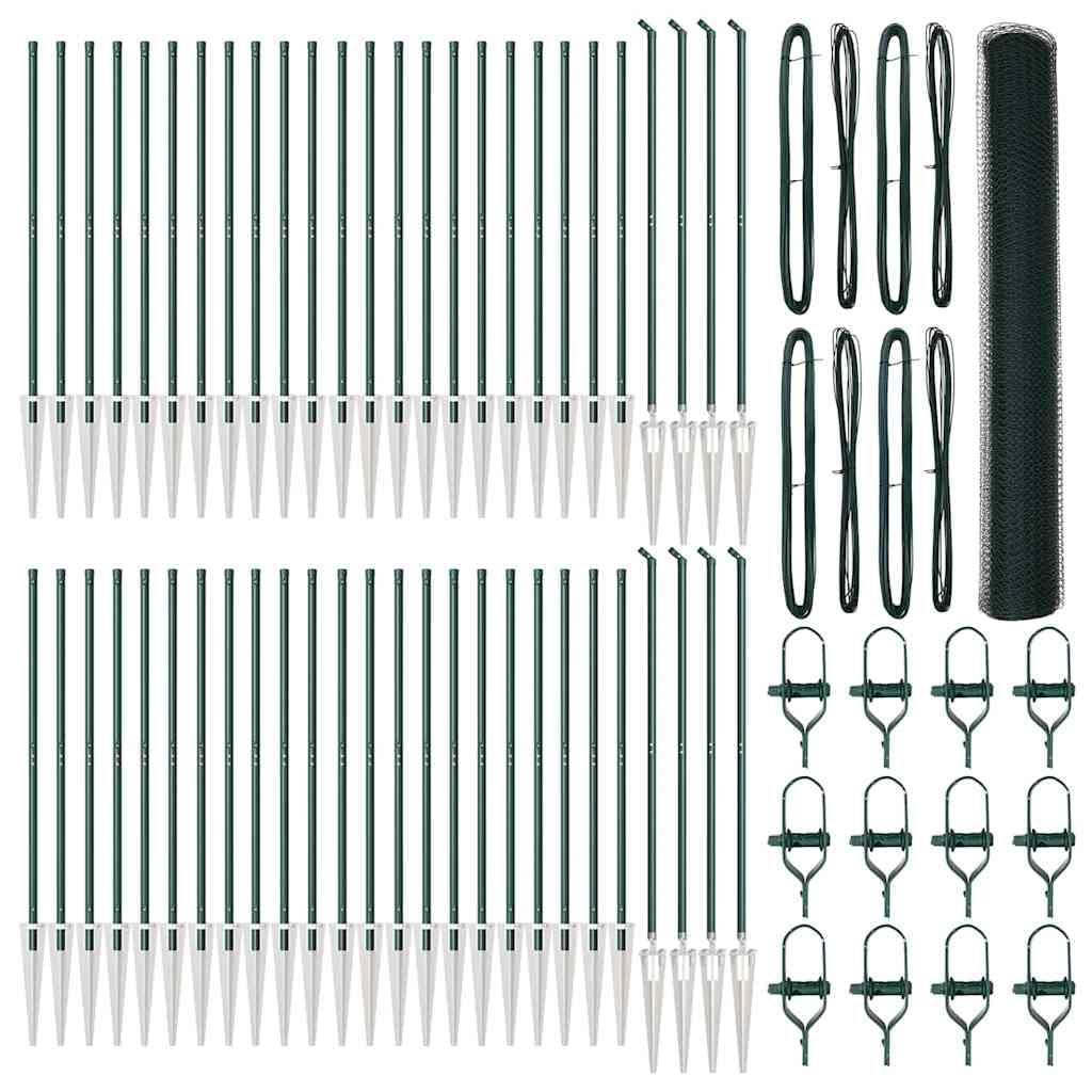 Green Steel PVC Fence Post 100x1.4m 25mm Mesh Garden Boundary Outdoor Security Barrier Kit with Spike Posts Weather Resistant Corrosion Proof Secure Enclosure for Terrace Yard