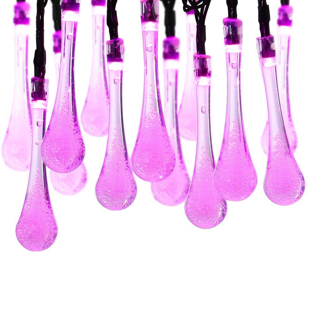 TTY LED Water Drop Light,5M 20 LED Waterdrop Outdoor Fairy String Lights with 8 Modes, Waterproof Teardrop Lights for Fence, Yard, Summer Party, Wedding [Energy Class A++] (Pink) — image 1