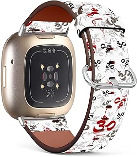 Mingdao Compatible with Fitbit Sense 2 / Sense / Versa 4 / Versa 3 Patterned Leather Replacement Band (Spiritual Yoga Symbol)