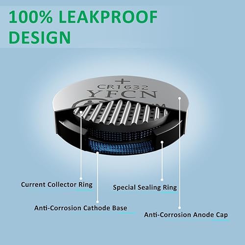 Miniatura 5 de YFCN Batería CR1632 de litio de 3 V, paquete de 5 unidades, pilas de moneda CR 1632, 5 años de vida útil