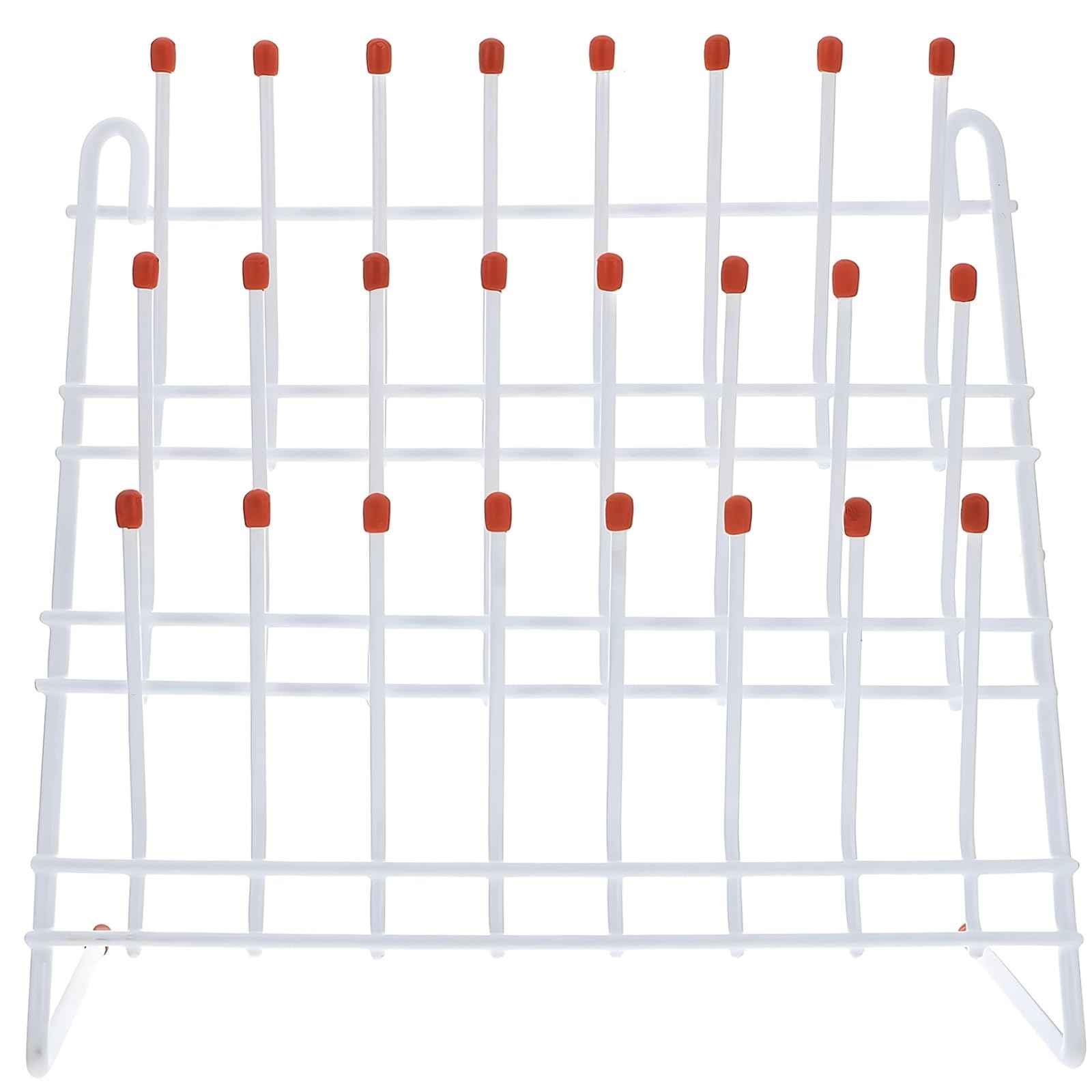 Estante de secado de botellas de 24 clavijas que ahorra espacio, montaje en pared, para botellas de leche y cristalería de laboratorio, marco de hierro resistente con parte superior roja