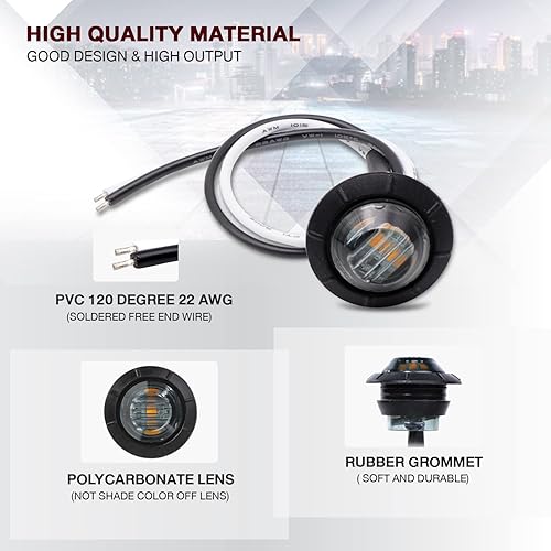 Miniatura 3 de 10 unidades TMH de 34 pulgadas con lente ahumada marcadores LED ámbar luces de marcador lateral luces de marcador LED luces de marcador lateral