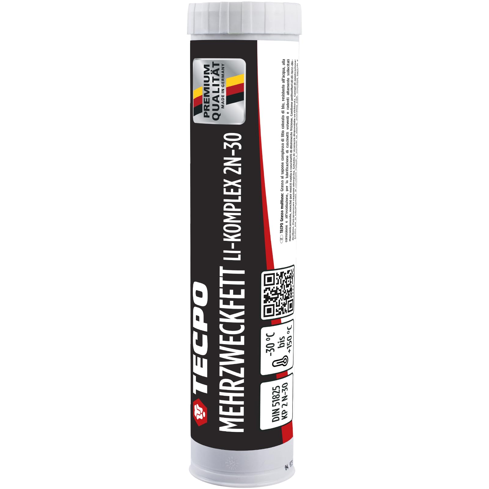 TECPO Grasa multiusos de alto rendimiento, complejo Li 2N-30, 12 x 400 g, con cartucho de prensa manual, grasa de larga duración, grasa para rodamientos, reduce la fricción y los golpes, con prensa de