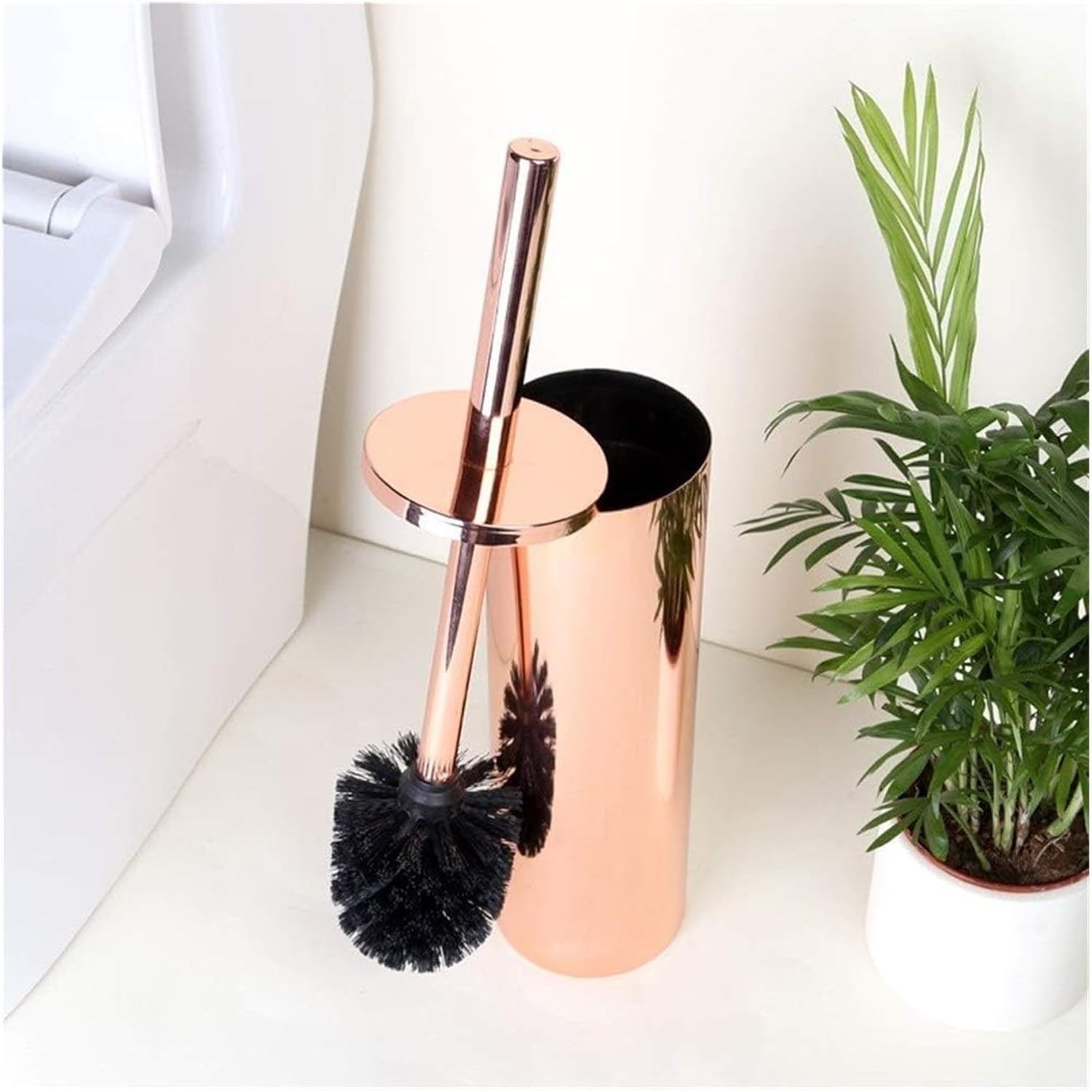 Toilet Brush Set,Bathroom Toilet Brush and Holder Set 15.7Inch Stainless Steel Freestanding WC Toilet Bowl Brush Cleaner No Scratch Soft Toilet Scrubber Brush and Base(Rose Gold)