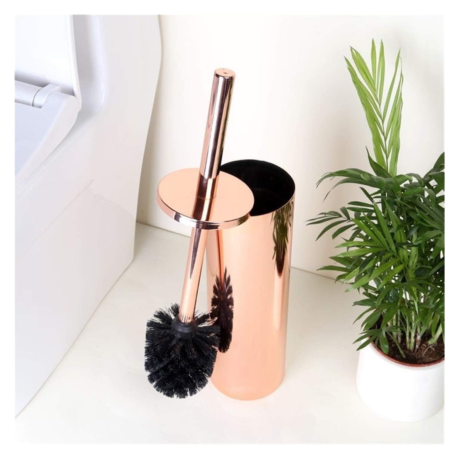 Set scopino per WC - Detergente per Bagno Indipendente in Acciaio Inossidabile da 15,7" con Spazzola Morbida, scopino e Supporto per WC AntiGraffio - Elegante Nero