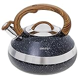 ODELO 4L Hervidor de agua, hervidor de flauta Tetera Pietro para inducción, gas, cerámica, halógena y eléctrica, color negro