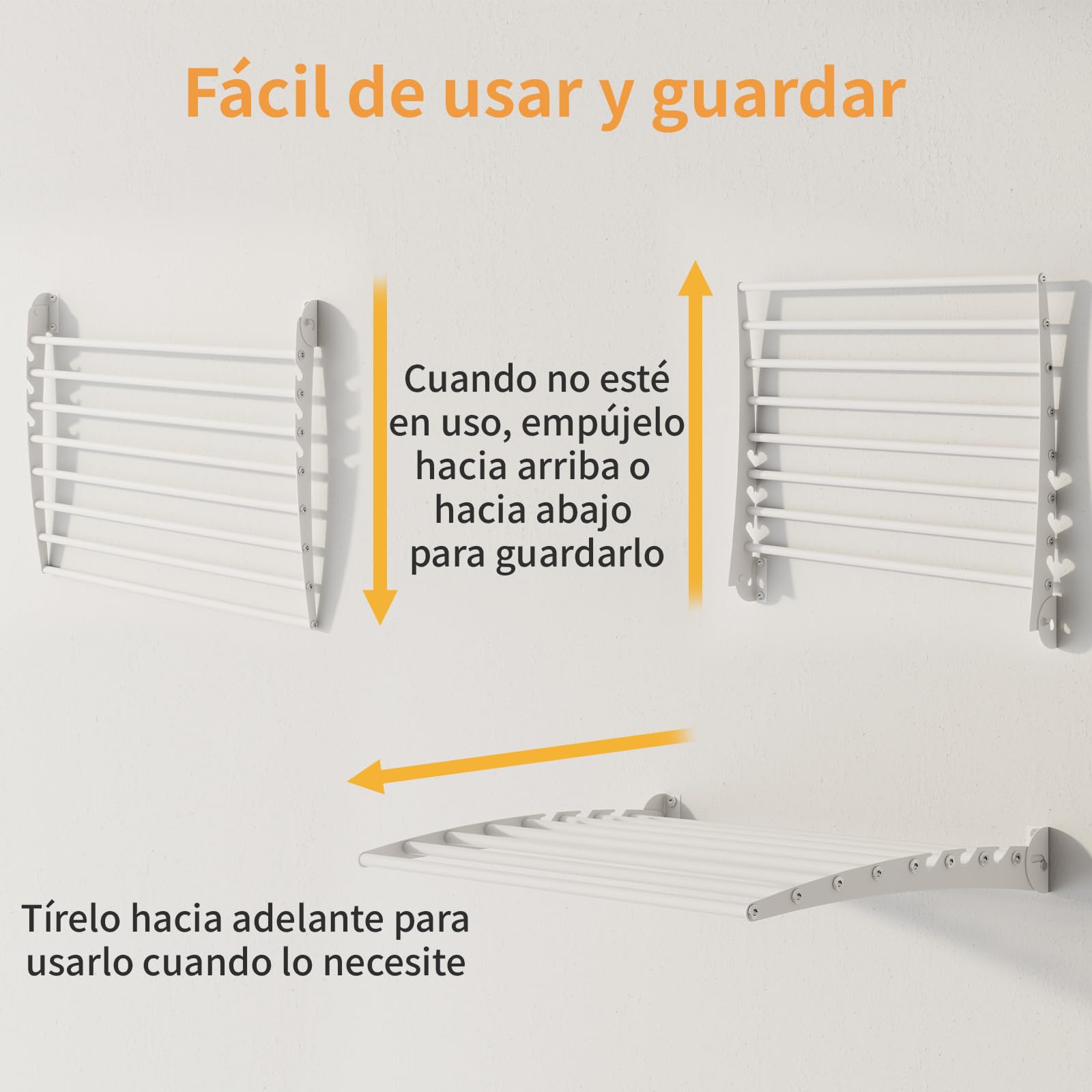 Innotic - Tendederos de Pared Plegable, secador de Ropa, Ahorro de Espacio, Metal para Interior y Exterior, balcón, Cuarto de baño, 8 Barras de 60 cm