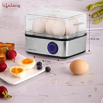 Lifelong 2-in1 Egg Boiler and Poacher 500-Watt (Transparent and Silver Grey), Boil 8 eggs, Poach 4 eggs, Easy to clean