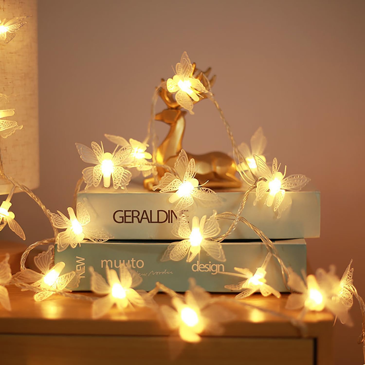 Luci decorative a forma di farfalla, a batteria, impermeabili IP65, per interni ed esterni, giardino, casa, feste, compleanni, matrimoni e decorazioni natalizie (bianco caldo, 80)