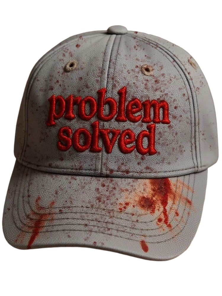 Unisex Casual Dark Blood Stain Hat Problem Solved Bloody Cap Halloween Hat (UK, Alpha, jeden rozmiar, szary)