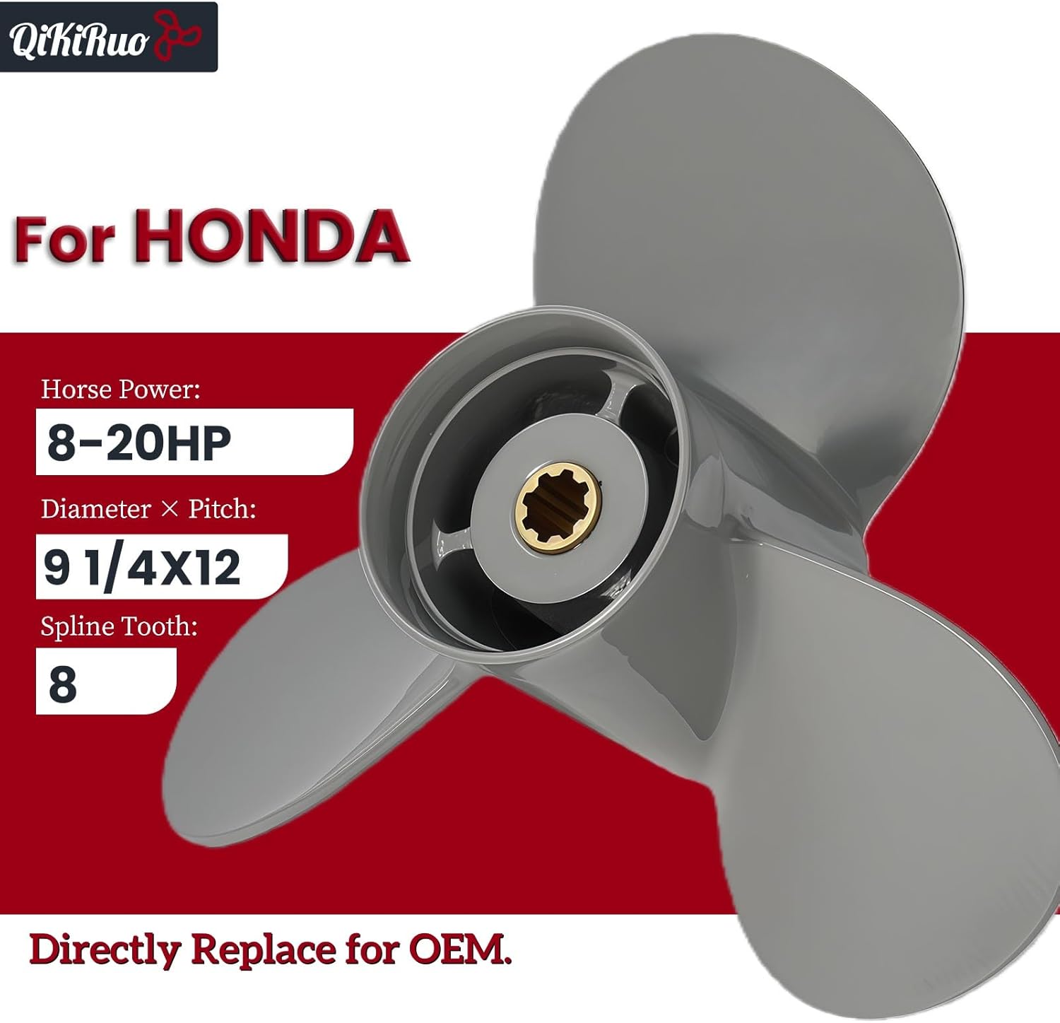 9 1/4x8,9 1/4x9,9 1/4x10,9 1/4x11,9 1/4x12,9 1/4x13 Propeller for Honda 9.9/15/20HP,8 Tooth,3/4 Blades Props,RH