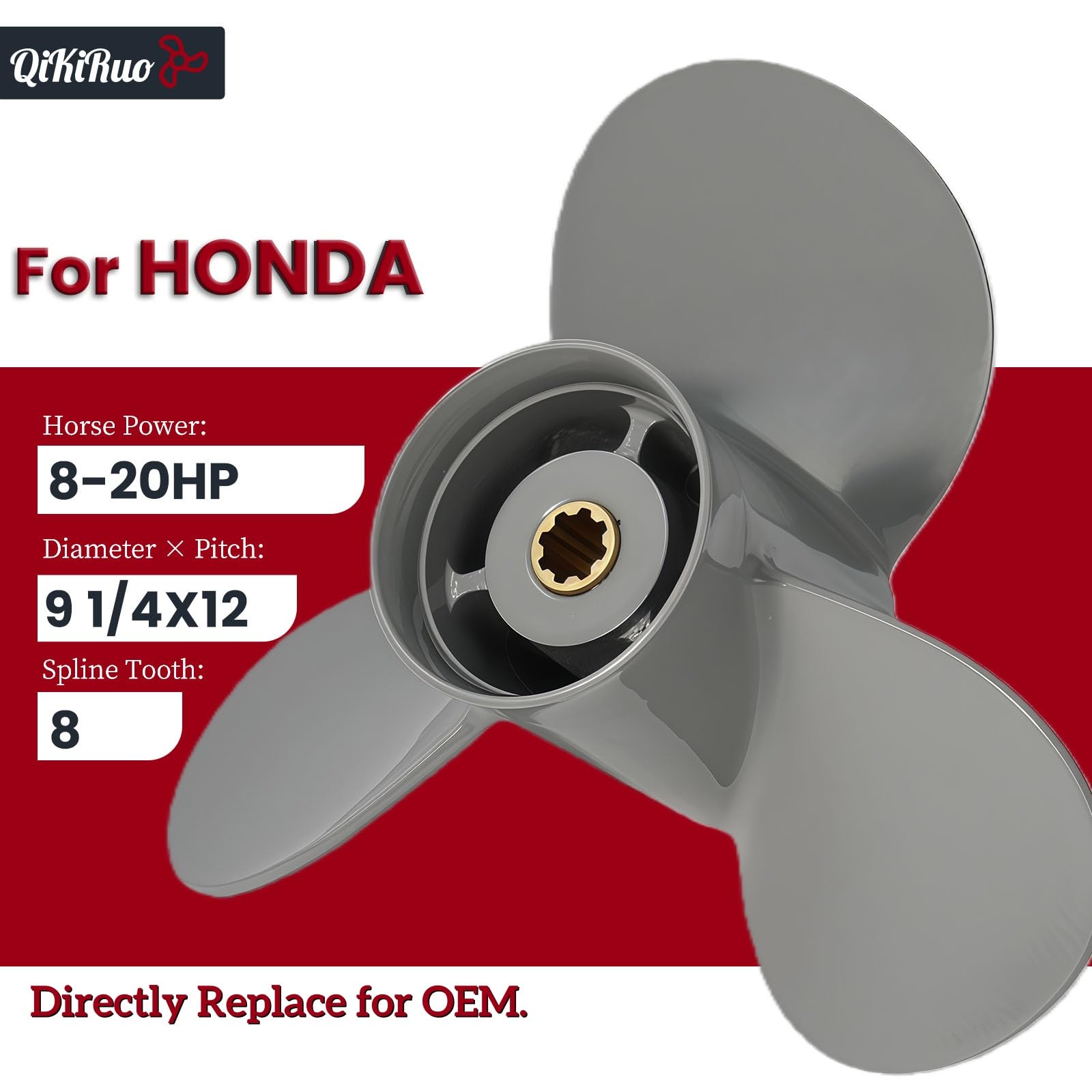 Für Honda Außenbordmotor 9,9/15/20 PS, Aluminium-Propeller, 8 Zähne, 3 Klingen, 4 Klingen, Requisiten, rechts