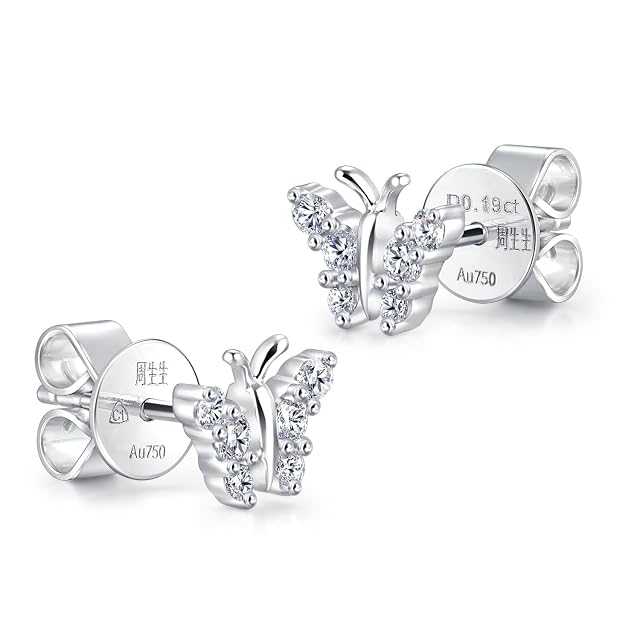 Chow Sang Sang CHOW SANG SANG 18K White Solid Gold Butterfly with Diamond, Stud Earring for Women 08039E
