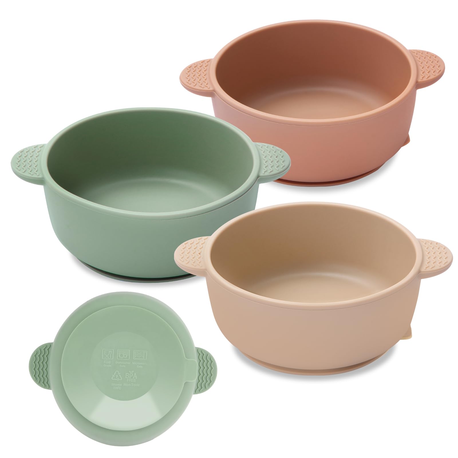 3 Pack Baby Bowls, Suction Bowls for Baby and Toddlers, BPA Free Food Grade Silicone Bowl Feeding Supplies, Dishwasher and Microwave Safe, Multicolor