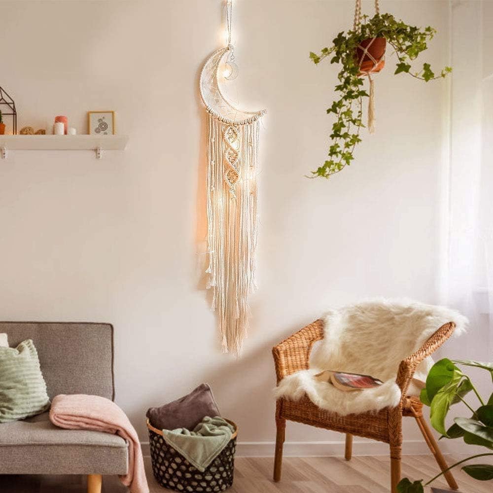 SATYAM KRAFTMoon Shape Handmade Boho Macrame Woven Wall Hanging Dream Catcher for Home and Room Decoration Length-34 inch, 1 Piece (1)