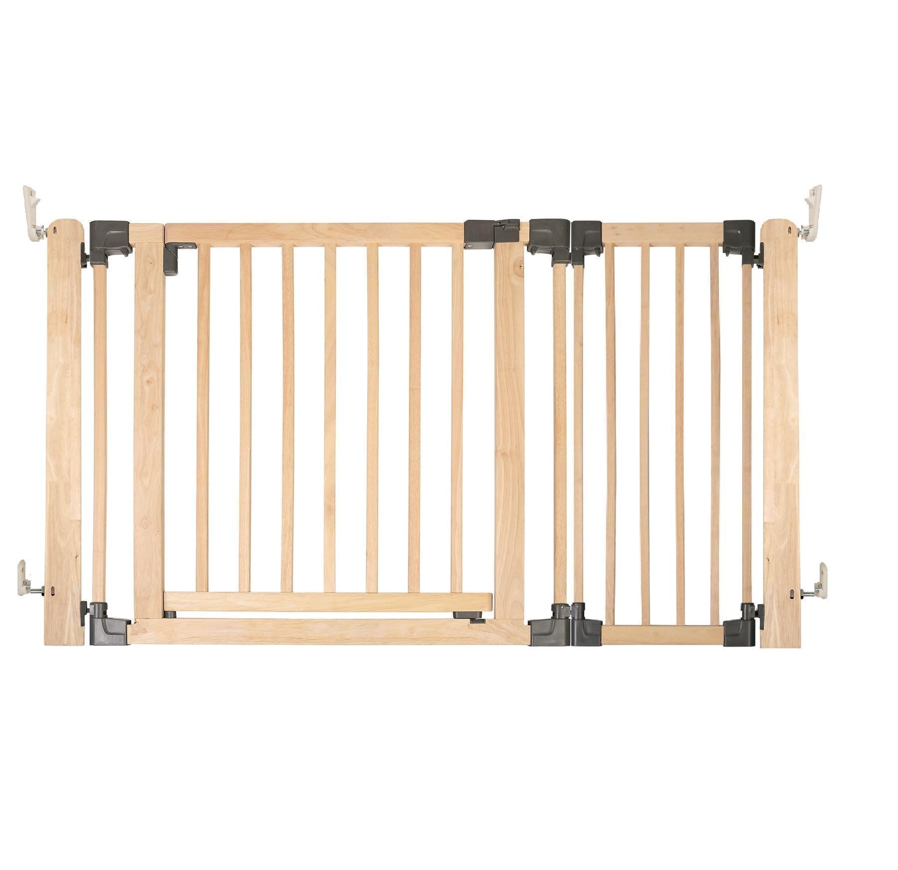 Safetots Séparateur de Pièce Multi-Panneau en Bois, Barrière Flexible avec Porte pour Bébé et Tout-Petit, Installation Facile, jusqu'à 136cm de Largeur x 76cm de Hauteur, Couleur Bois Naturel