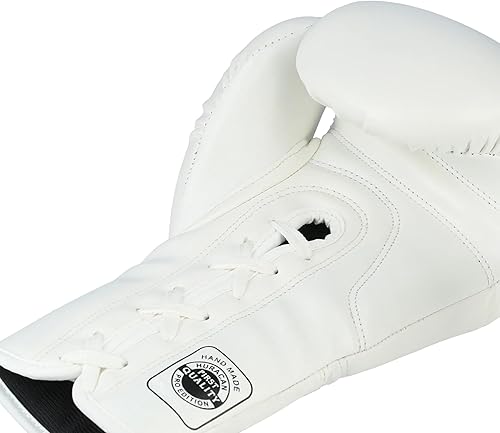 Miniatura 6 de Guantes de boxeo para hombres y mujeres  Guantes de boxeo con cordones para entrenamiento, kickboxing, MMA y Muay Thai  Cuero  Blanco  16 oz