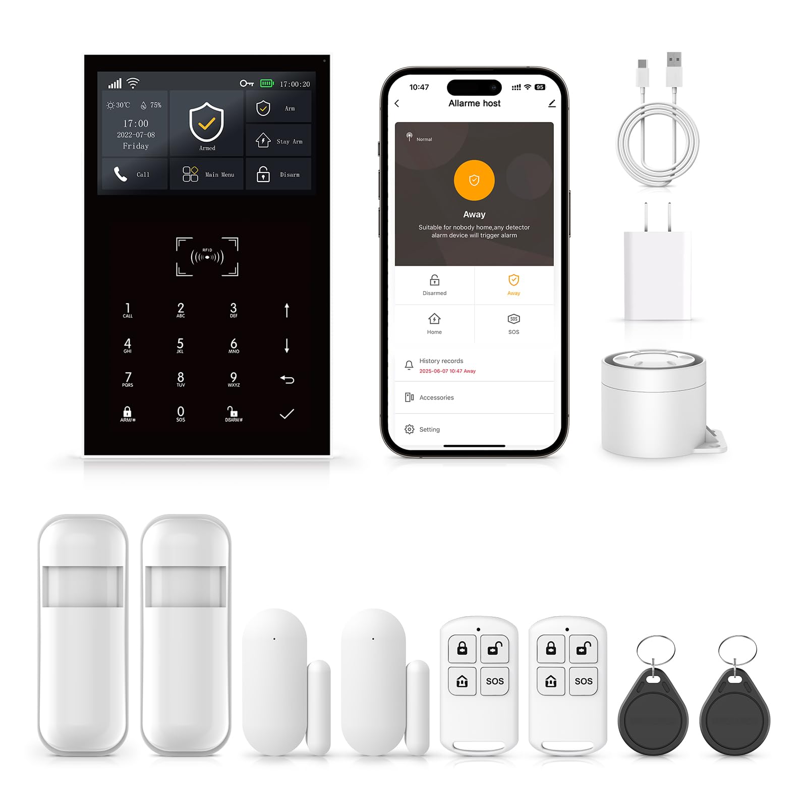 4G + WLAN Alarmanlage Haus, Smart Komplettsysteme mit APP, 120dB Sirene, 10 Stück: Tür- und Fenstersensoren, Bewegungsmeldern, Fernbedienung, Funktioniert mit Alexa