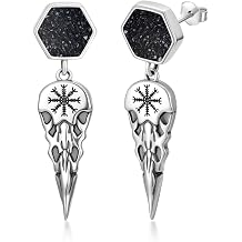 Viking Earrings for Men Women, 925 Sterling Silver, Black Onyx Stud Earrings, Jewelry Gifts for Men Women