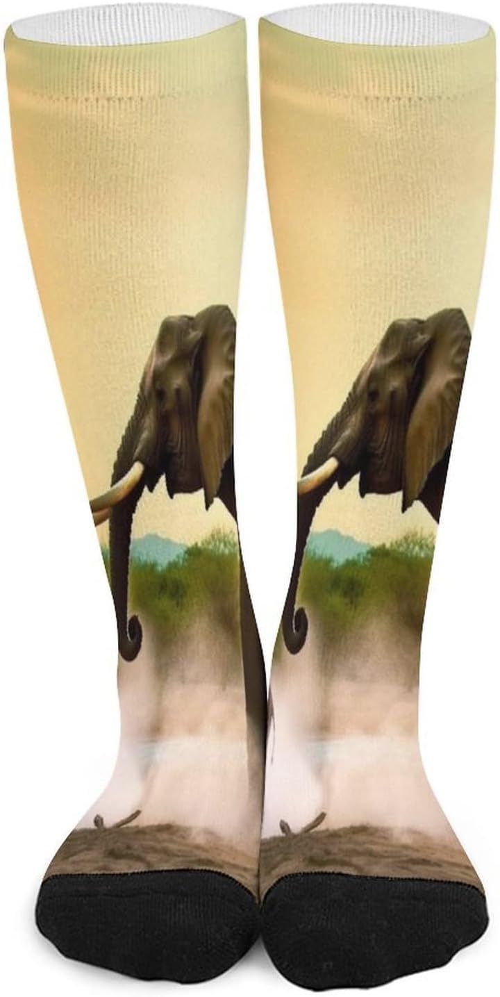 Africa Elephant Compression Sock Circulation Support Socks Lightweight Knee High Tube Sock Over-The-Calf Sock for Adult
