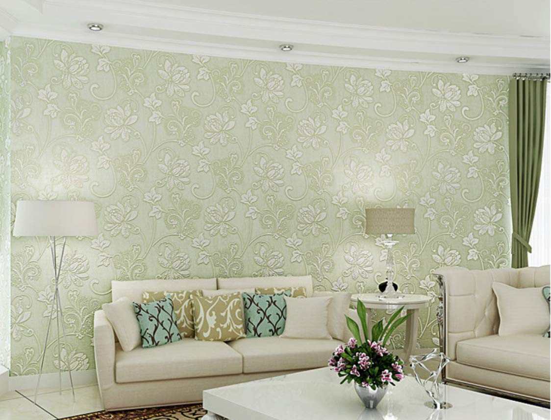 Papier peint vert clair fleur 3D style simple et moderne pour salon