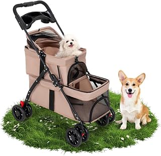 Double Pet Stroller for Dogs and Cats, One-Hand Foldable with Cup Holder | Easy Fold, Suitable For Dogs And Cats, Built-In Cup Holder, Lightweight And Portable