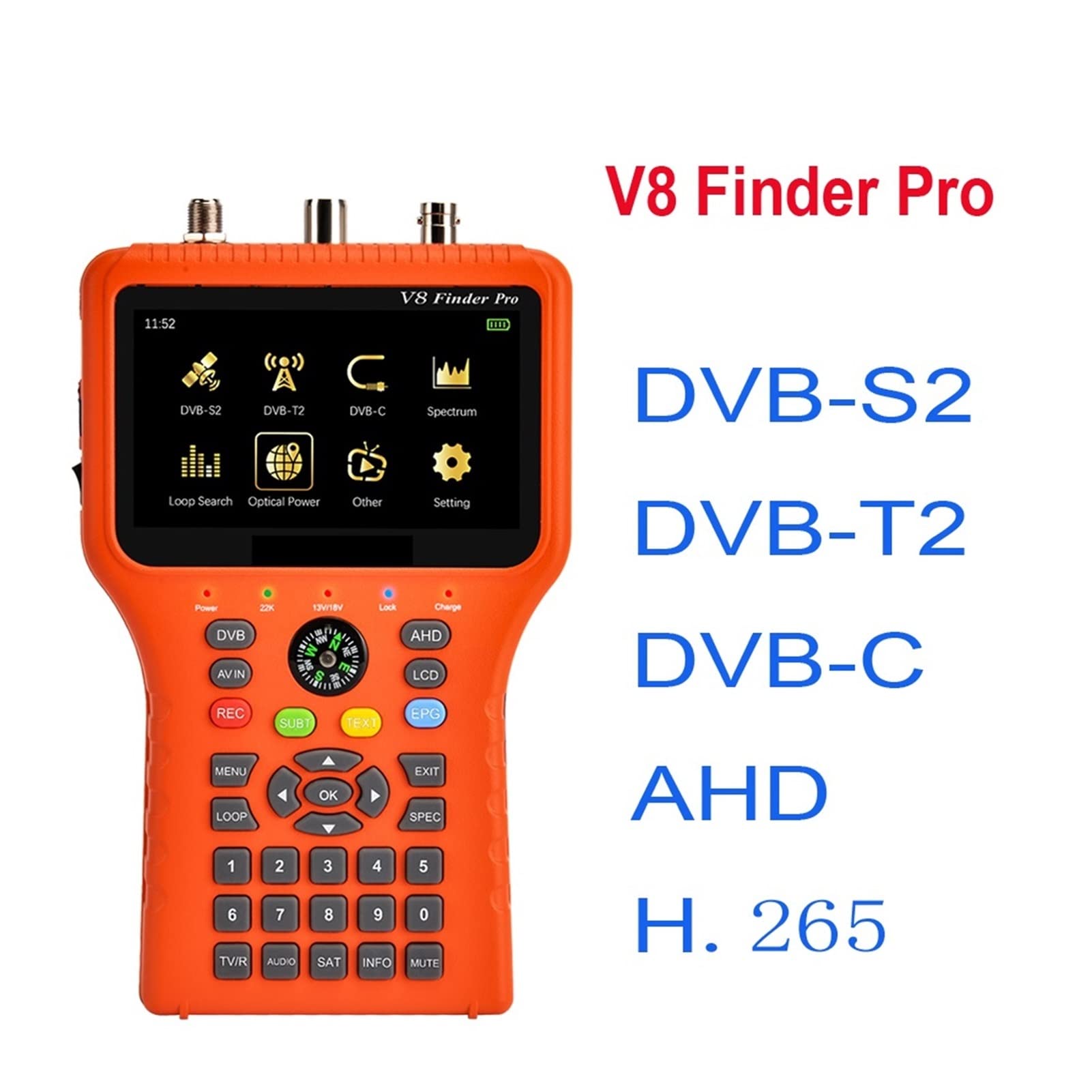 Buscador de satélite, V8 Finder Pro DVB-S2 DVB-T2 DVB-C AHD H.265 Buscador satelital de medidor satelital mejor que Satlink ST-5150 WS-6933 VF-6800(V8 Finder2 no bag)