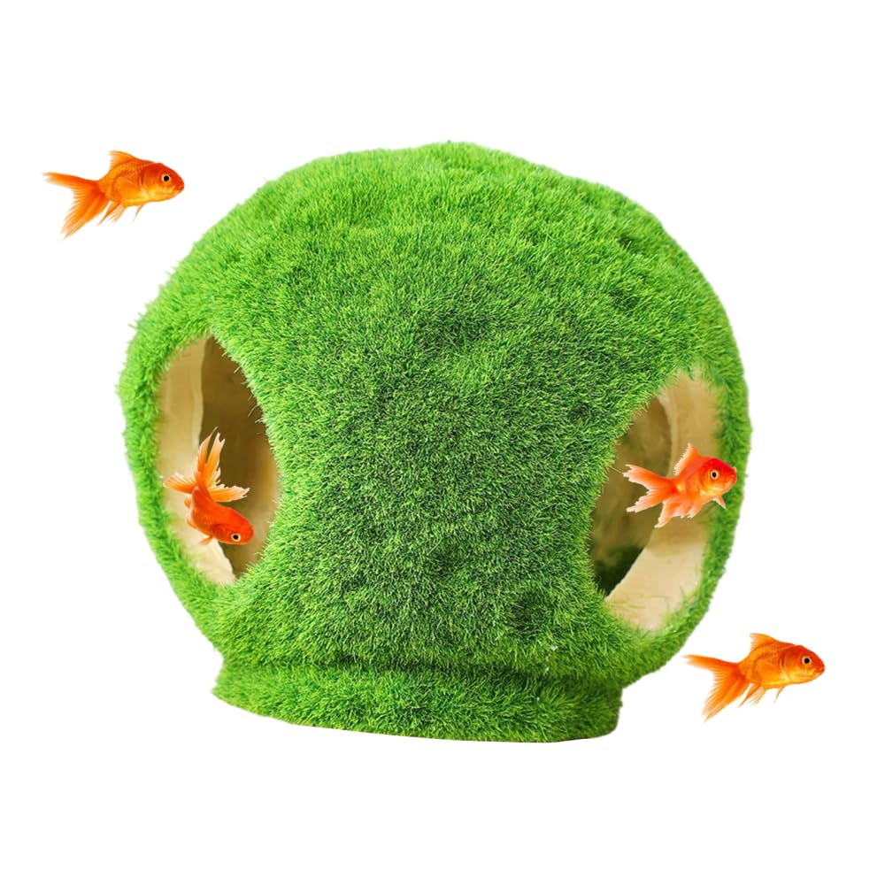 CARPJZ Aquarium Ornament Fake Moss Sta, Resin Fish Tank Decoration, Simulation Flocking Cave, Stable Weighted Hideout for Shrimp Betta Cichlid