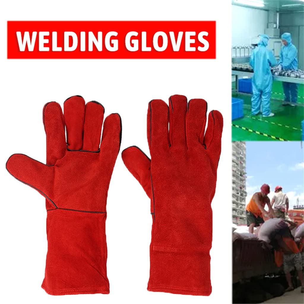1 Pair 35cm Long Red Welding Protective Gloves Stitching Soldering Supplies Accessories