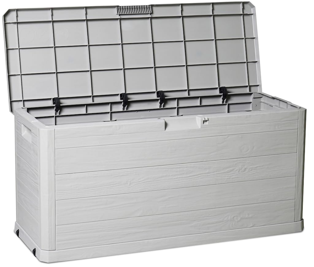 Baule cassapanca contenitore in dura resina di plastica grigio per giardino balcone terrazzo esterno interno piscina