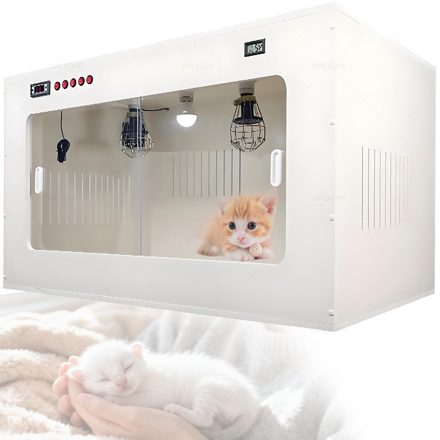 Incubatrice con controllo della temperatura per cuccioli e gattini, lampada termica in ceramica, termostato, finestra in acrilico, scatola da cova per animali domestici appena nati