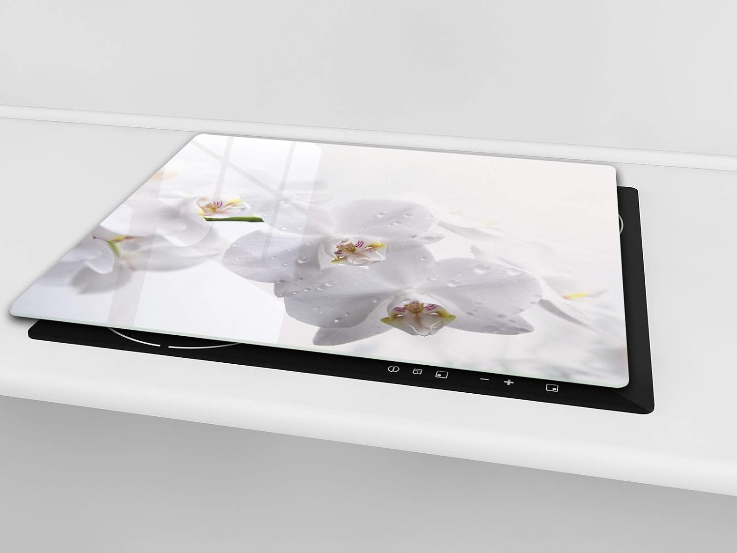 Tempered GLASS Chopping Board - Induction Cooktop Cover - Glass Cutting Board; MEASURES: SINGLE: 60 x 52 cm (23,62” x 20,47”); DOUBLE: 30 x 52 cm (11,81” x 20,47”); D06 Flowers Series